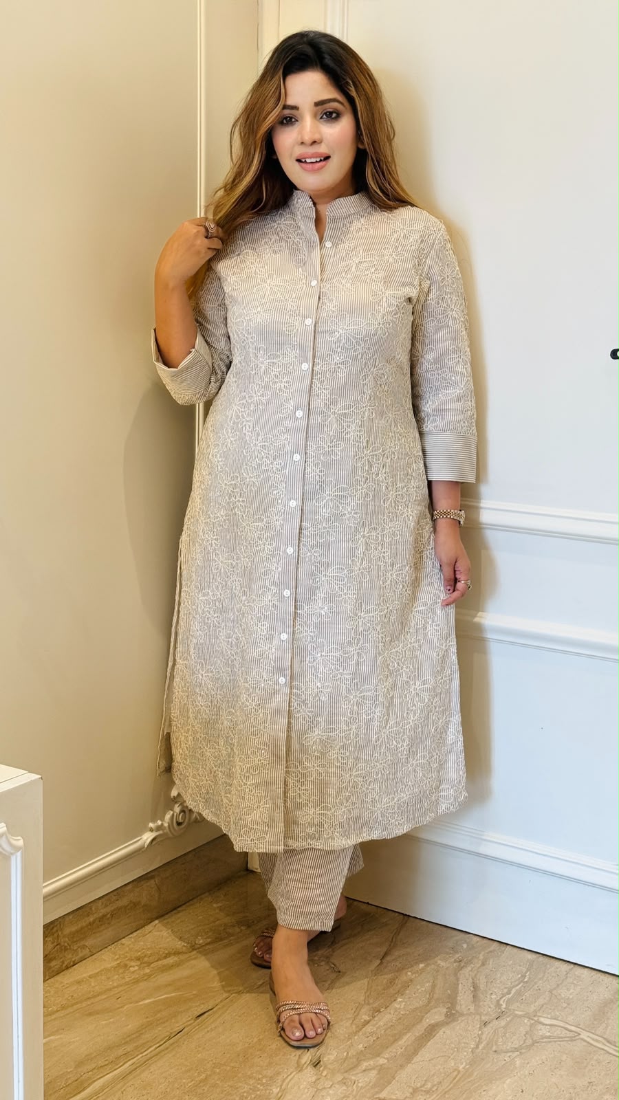 Shanaya A-Line Kurti Set- Lavender, Blue, Beige