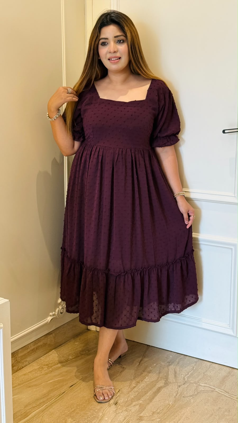Aishwariya Georgette Maxi Dress- Purple