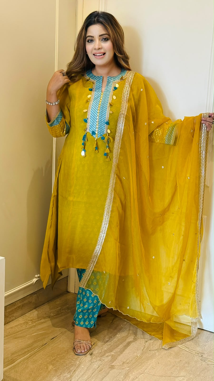 Yaani Mal Cotton 4-Piece Suit Set- Orange, Yellow