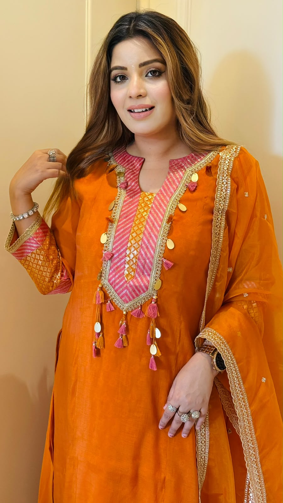 Yaani Mal Cotton 4-Piece Suit Set- Orange, Yellow
