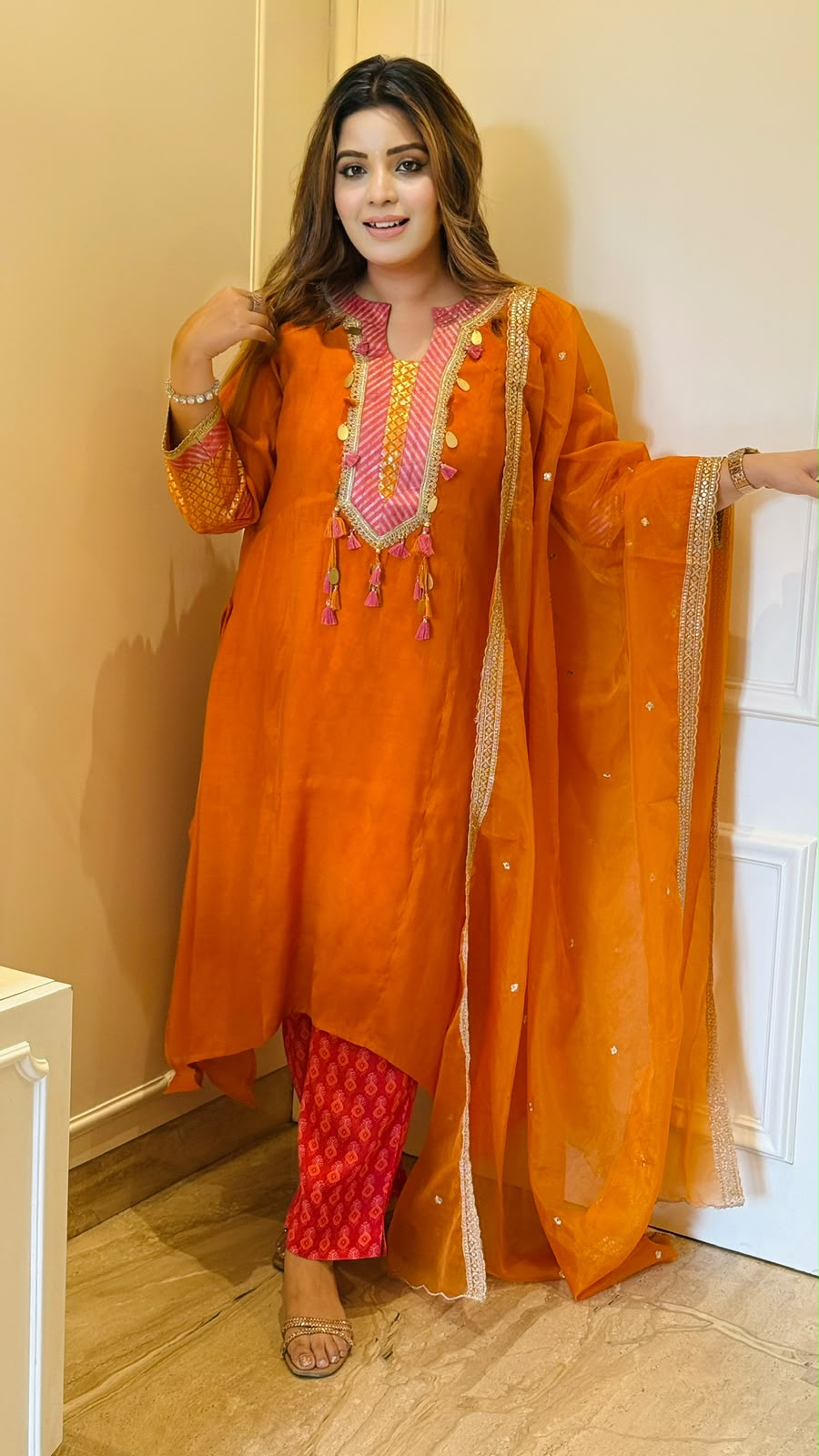 Yaani Mal Cotton 4-Piece Suit Set- Orange, Yellow