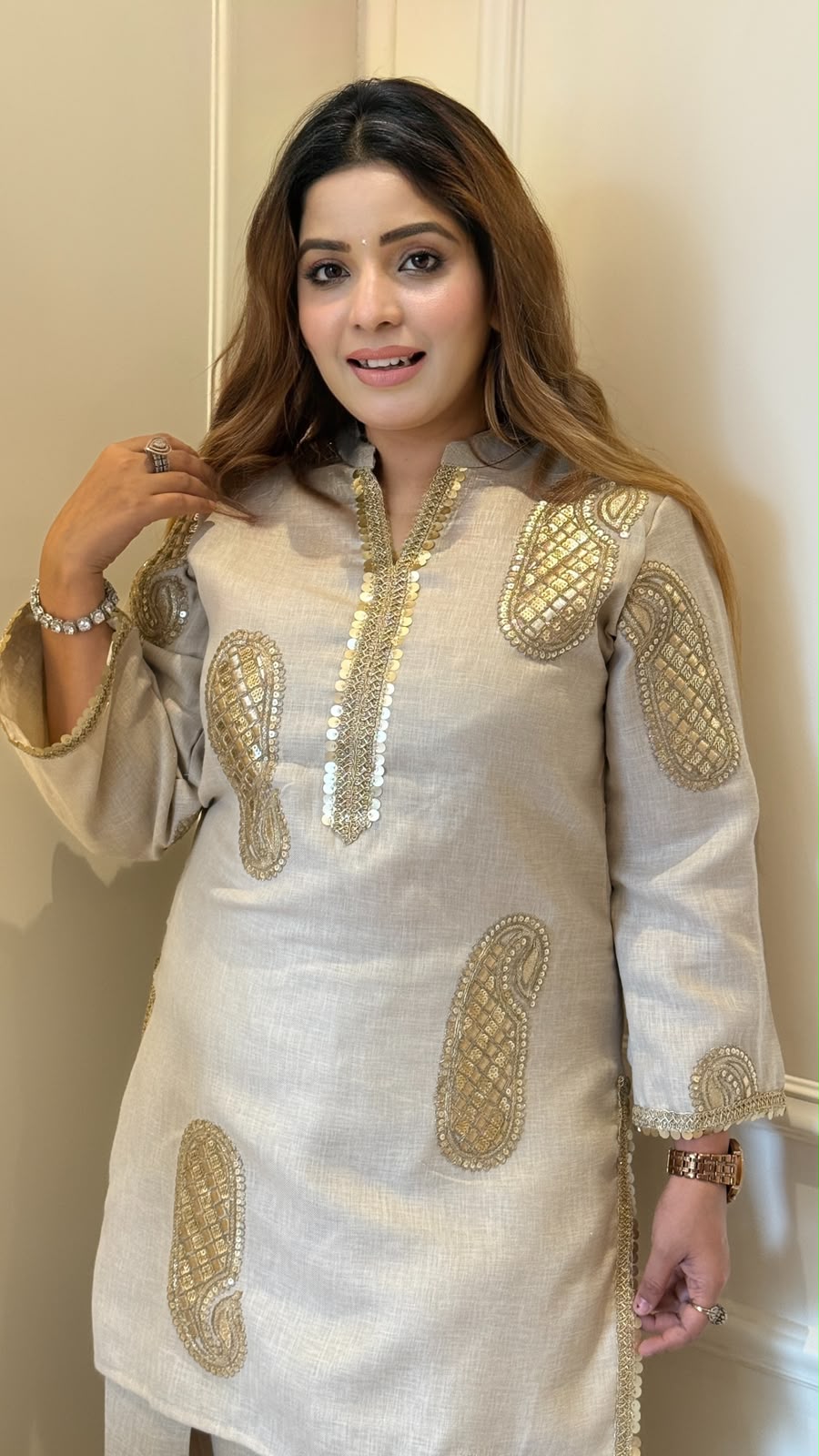 Kiyara Cotton Farshi Salwar Suit Set- Beige, Pink