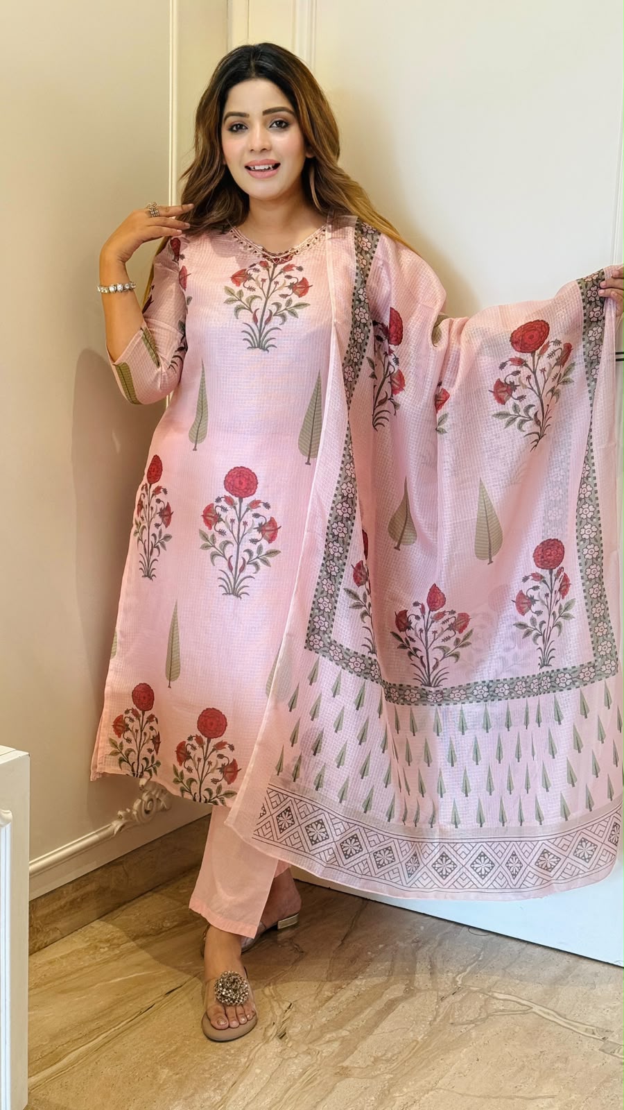 Anvee Cotton Suit Set- Pink