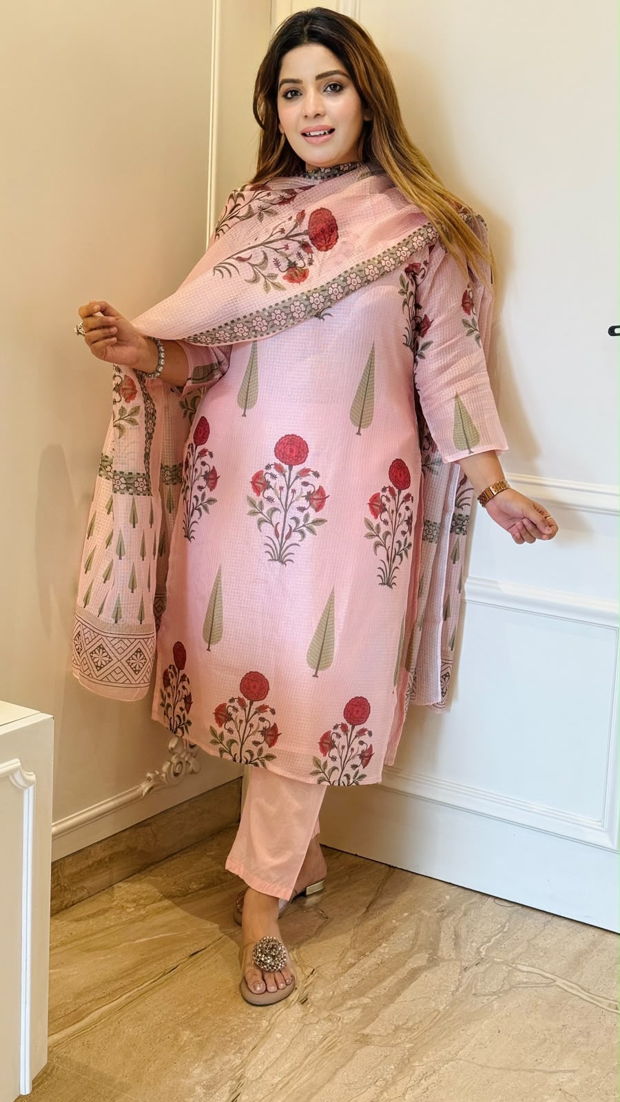 Anvee Cotton Suit Set- Pink