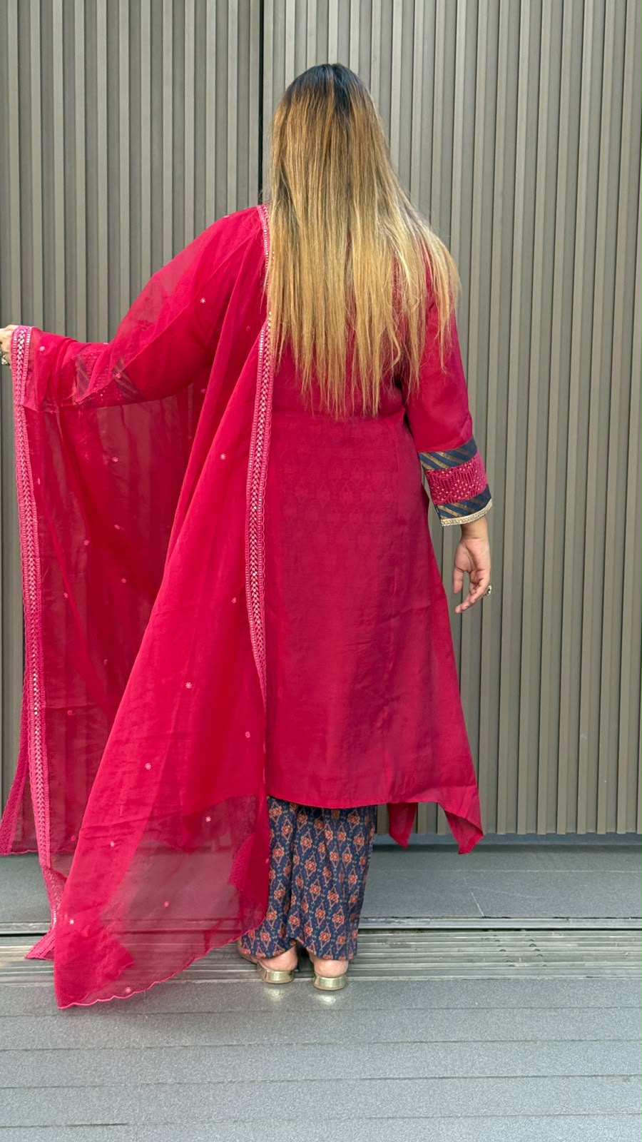 Reyah Cotton Silk A-Line Suit Set- Magenta