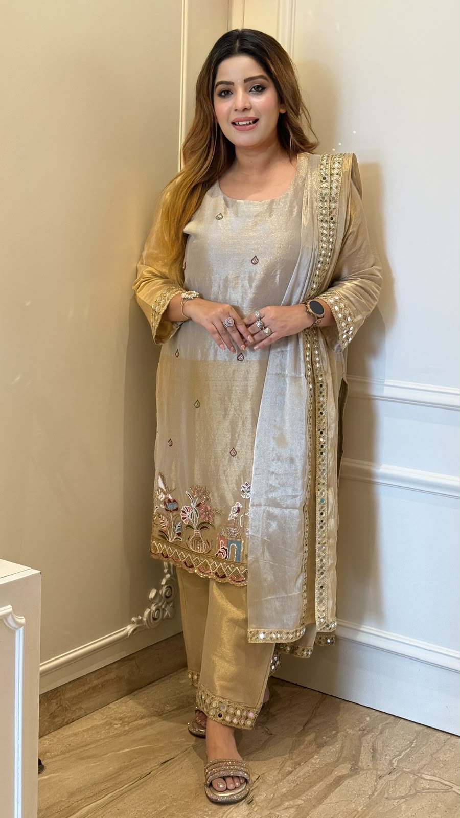 Ahaana Ombre Shimmer Suit Set- Beige
