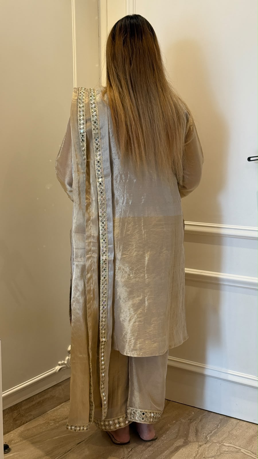 Ahaana Ombre Shimmer Suit Set- Beige
