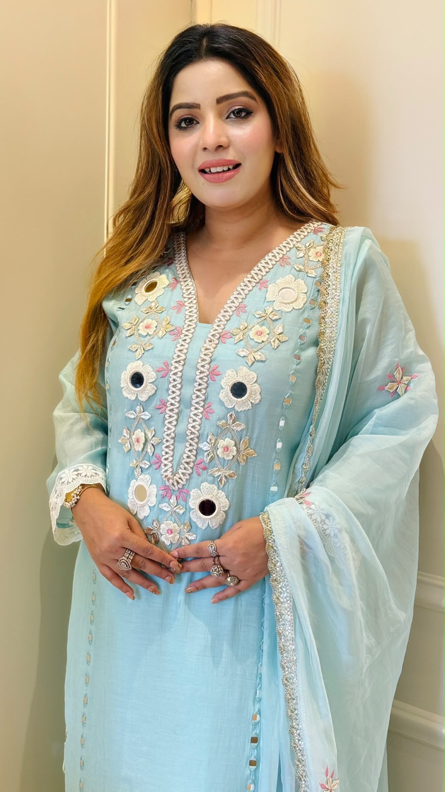 Inika Cotton Silk Suit Set- Lavender, Blue