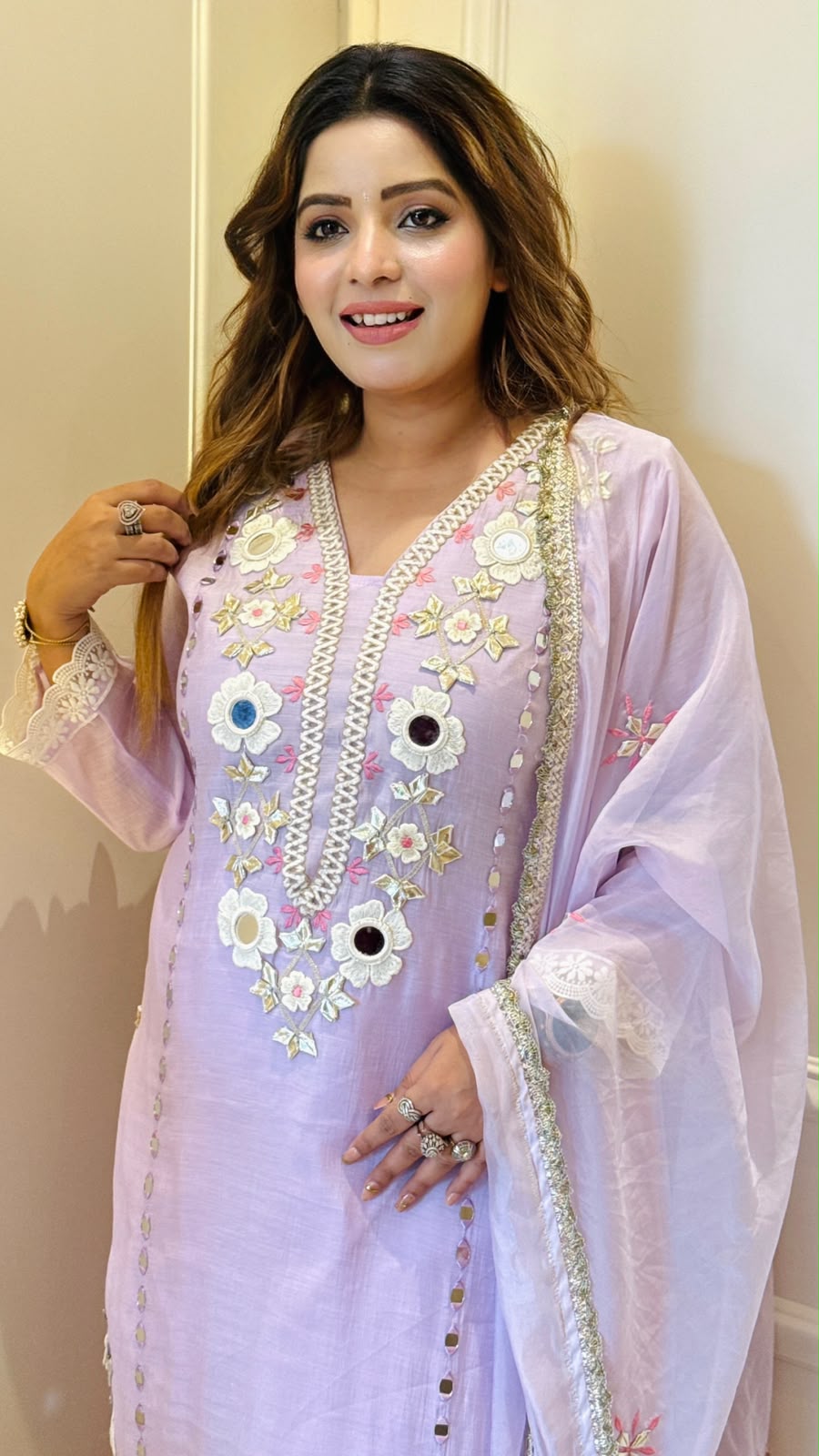 Inika Cotton Silk Suit Set- Lavender, Blue