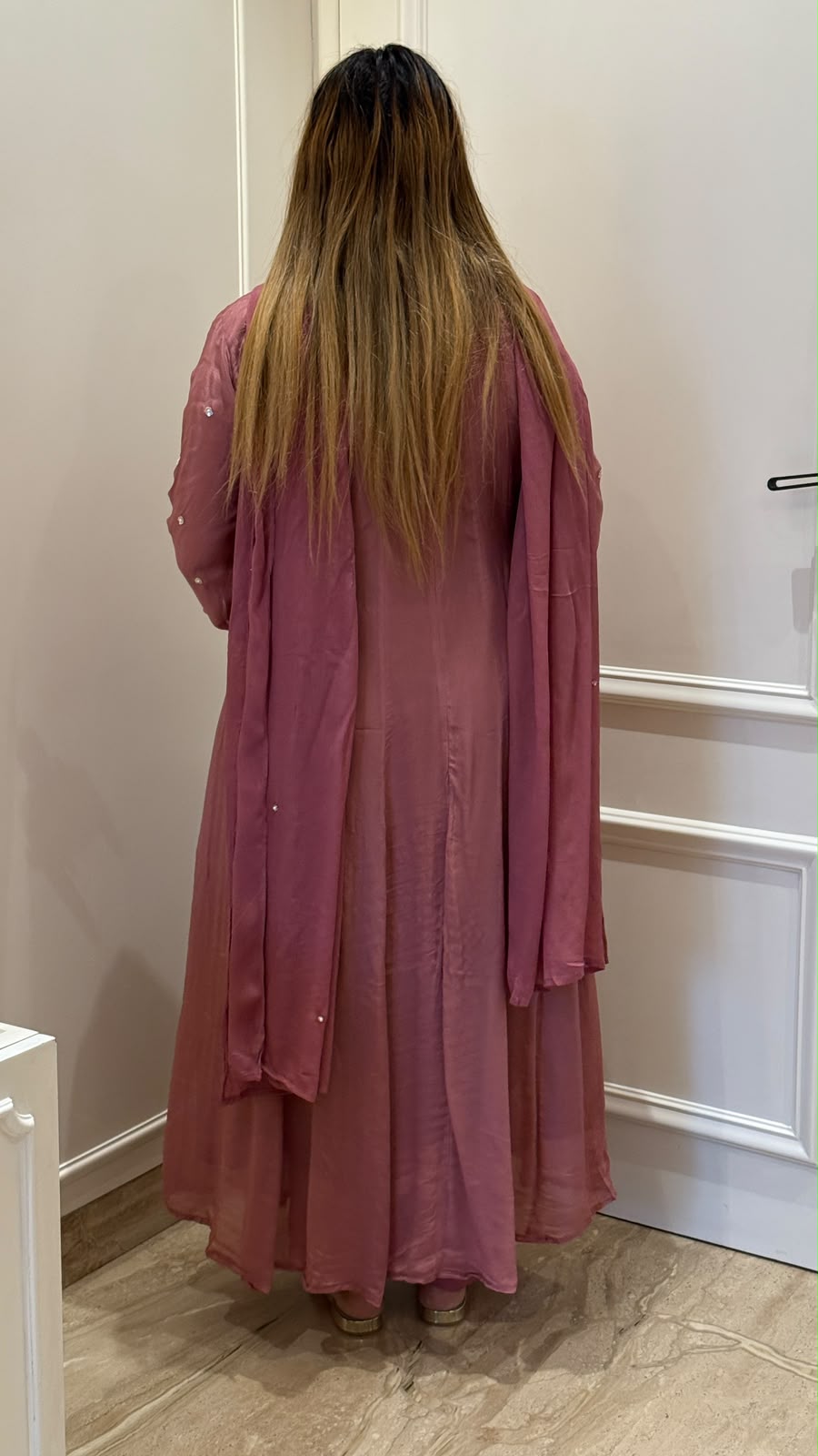 Tanvi Chinnon Anarkali Suit Set- Pink