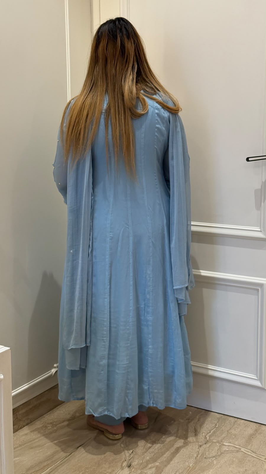 Divisha Chinnon Anarkali Suit Set- Blue