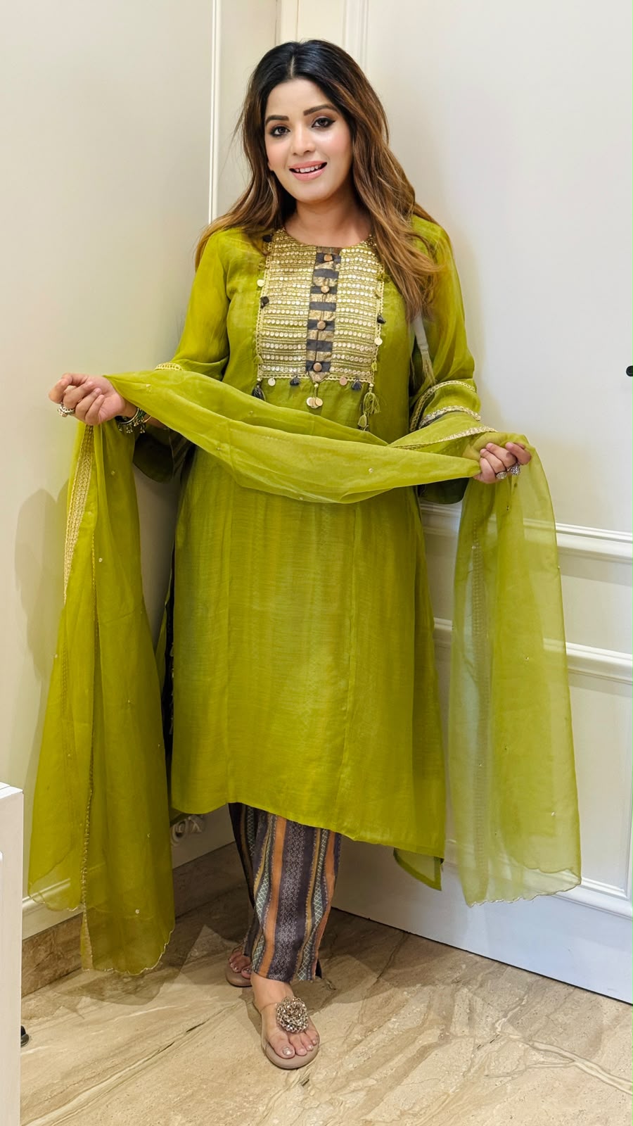 Mysha A-Line Cotton Suit Set- Green