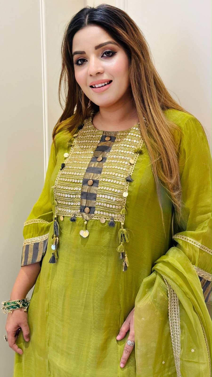 Mysha A-Line Cotton Suit Set- Green