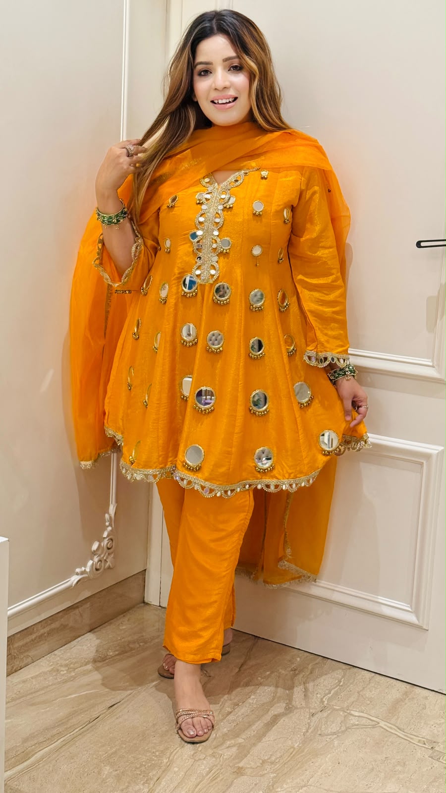 Veda Shimmer Peplum Suit Set- Orange
