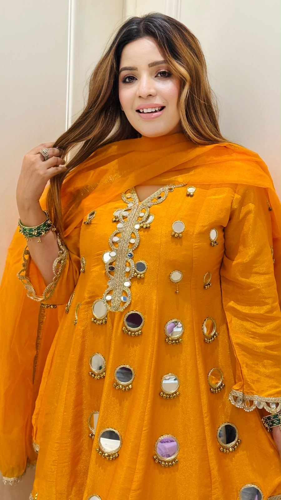 Veda Shimmer Peplum Suit Set- Orange