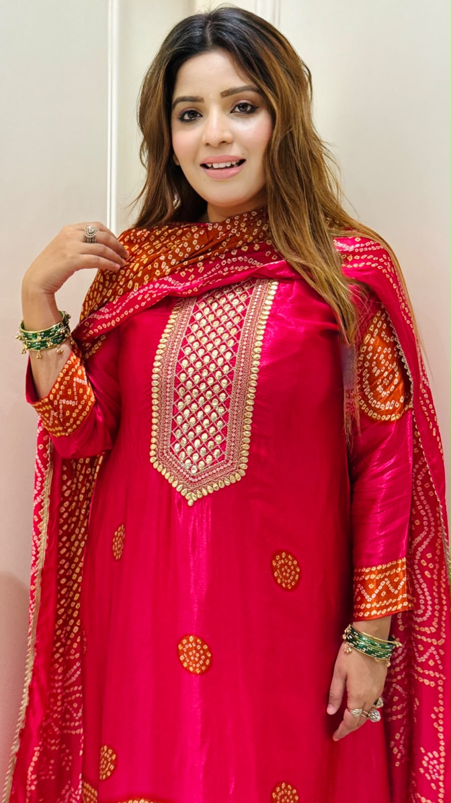 Aashiqa A-Line Suit Set- Red, Pink