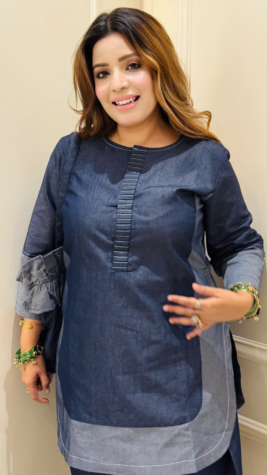 Aakriti Denim Farshi Salwar Set- Blue