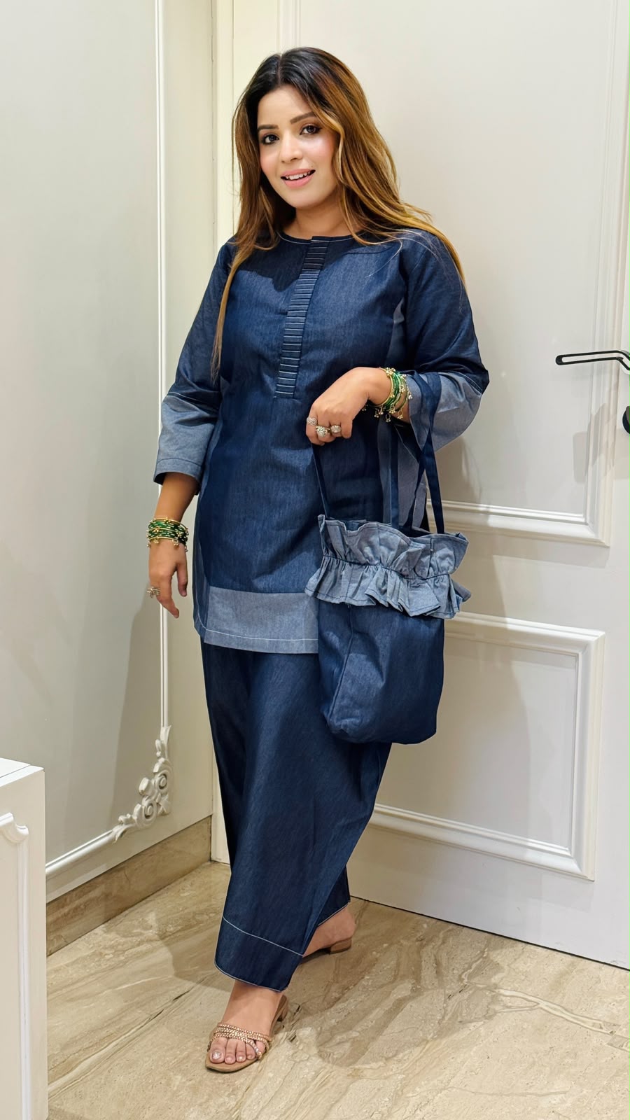 Aakriti Denim Farshi Salwar Set- Blue