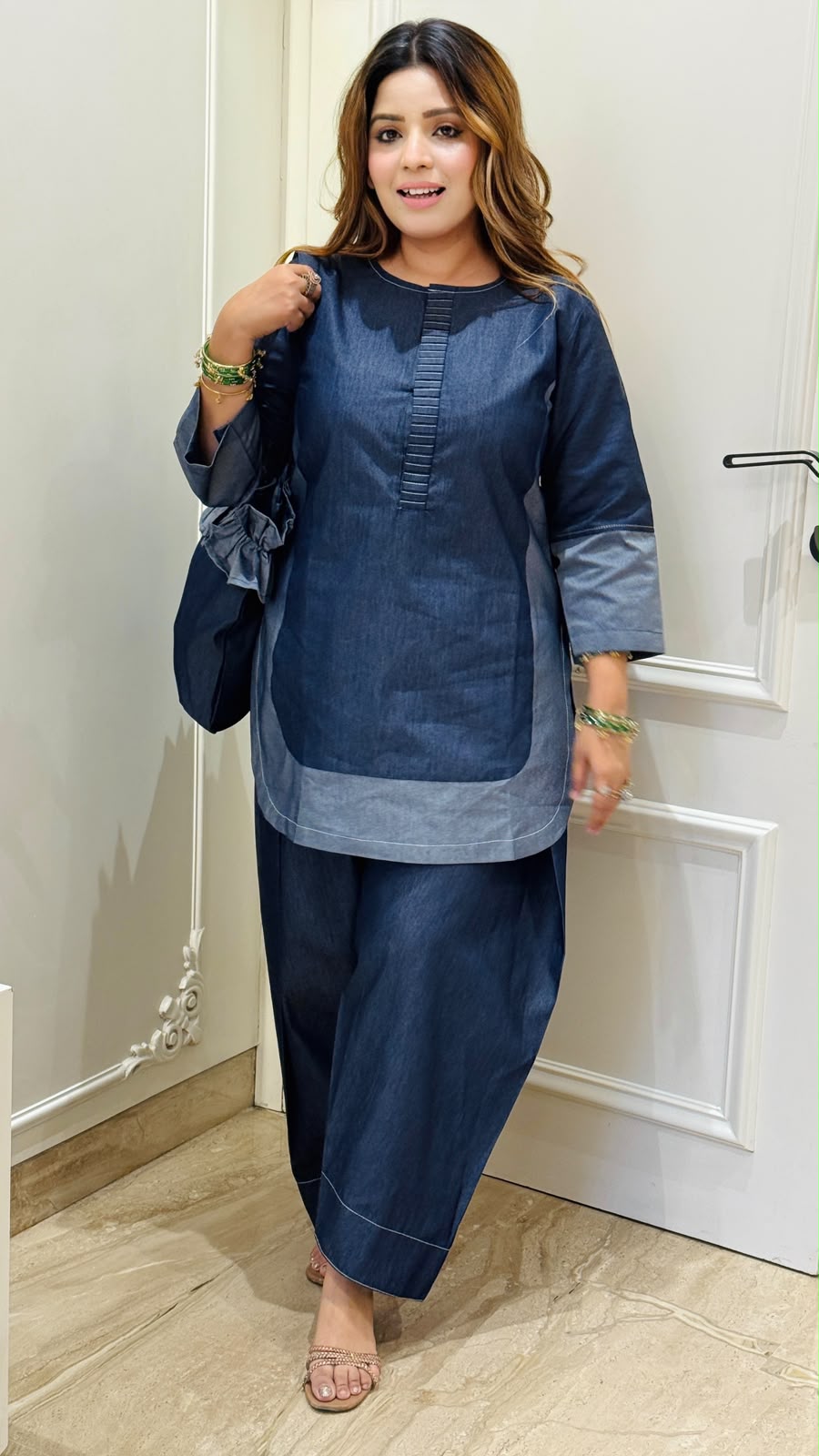 Aakriti Denim Farshi Salwar Set- Blue
