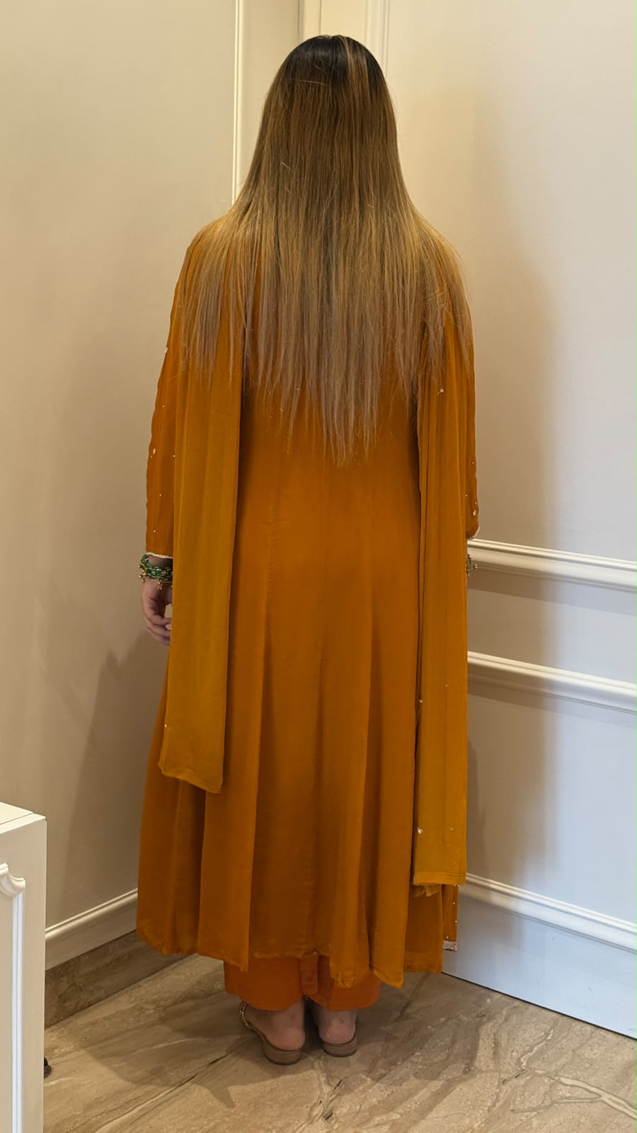 Rumi Chinnon Anarkali Suit Set- Orange