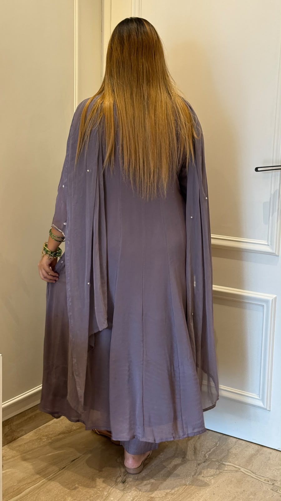Raina Chinnon Anarkali Suit Set- Lavender