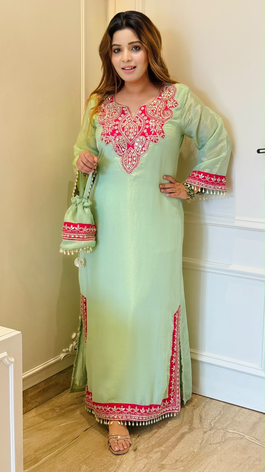 Trisha Shimmer Firaan Set-  Green