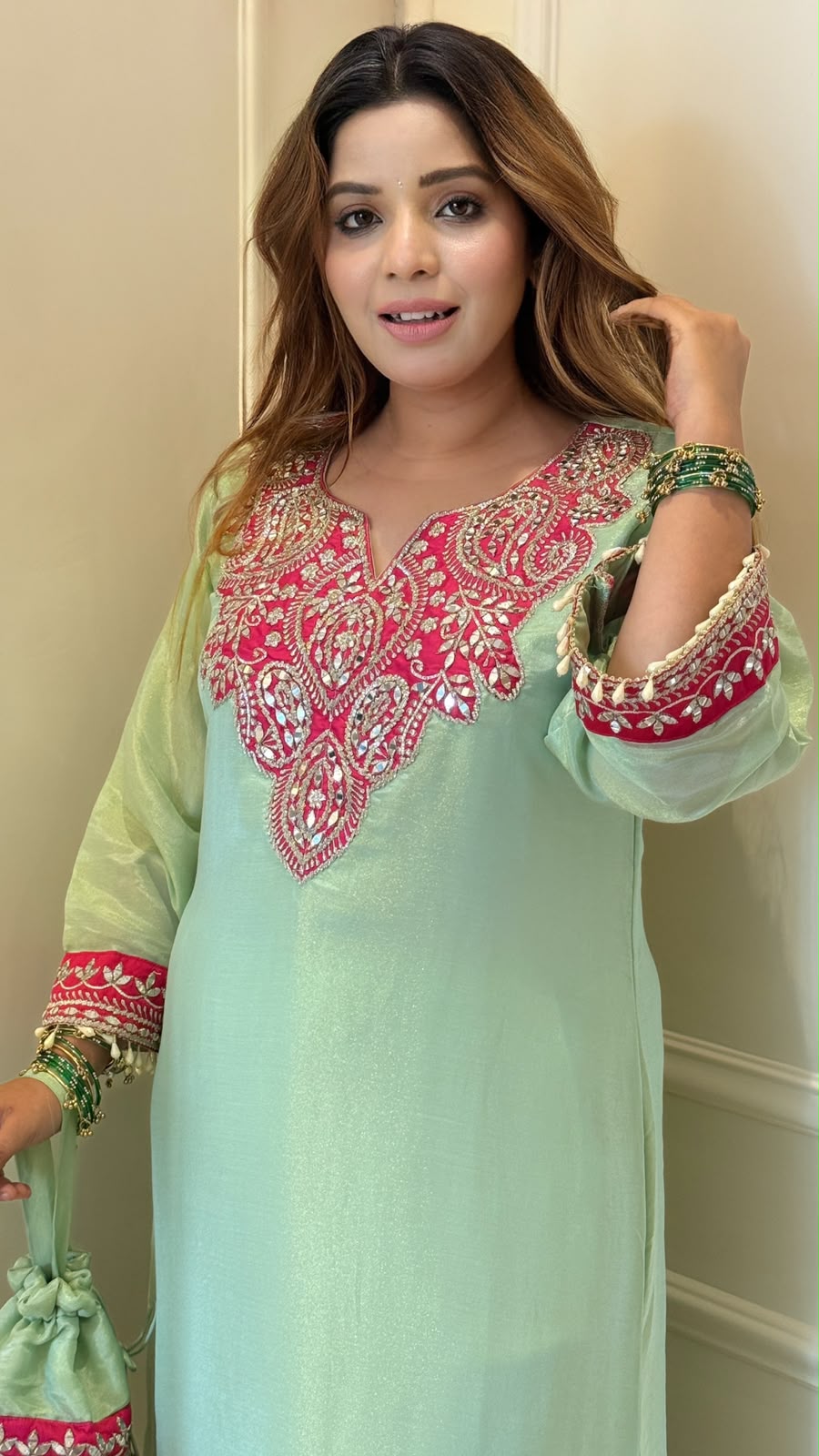 Trisha Shimmer Firaan Set-  Green