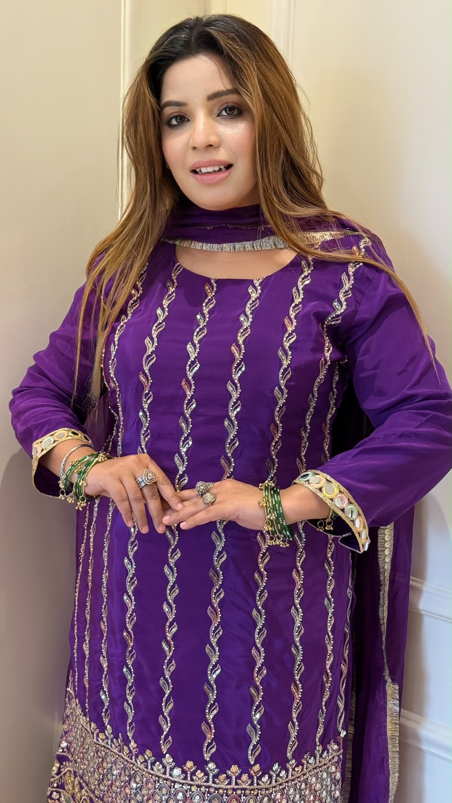 Jivika Crepe Plazo Suit Set- Purple, Orange
