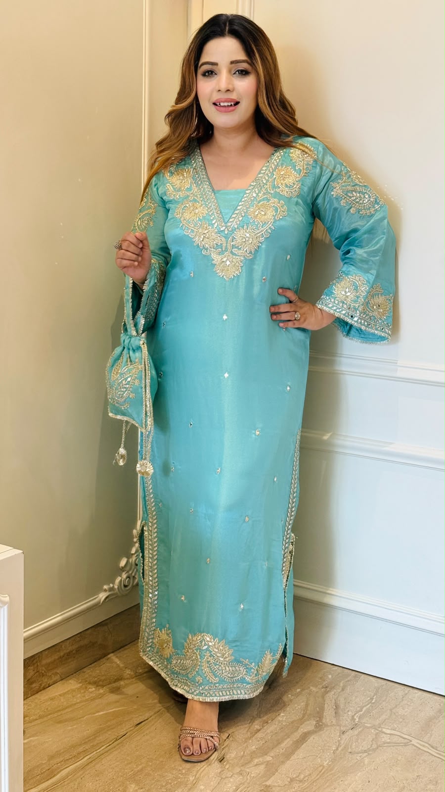 Kashika Shimmer Firaan Set- Blue