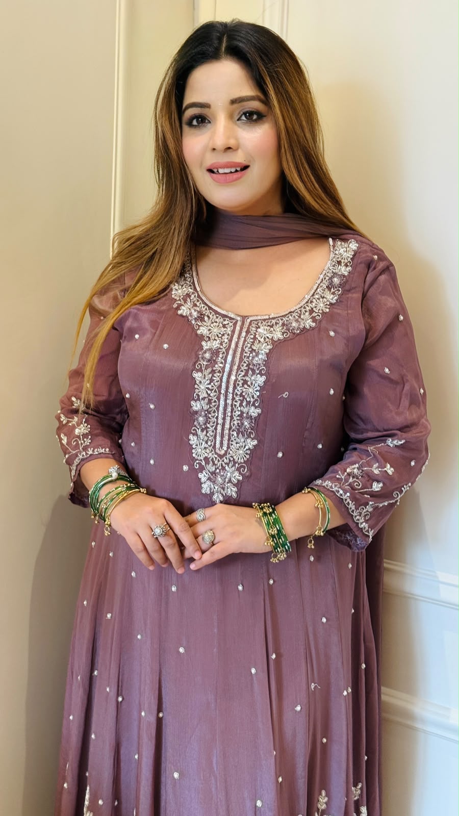 Mihika Viscose Georgette Anarkali Suit Set- Pink, Lavender