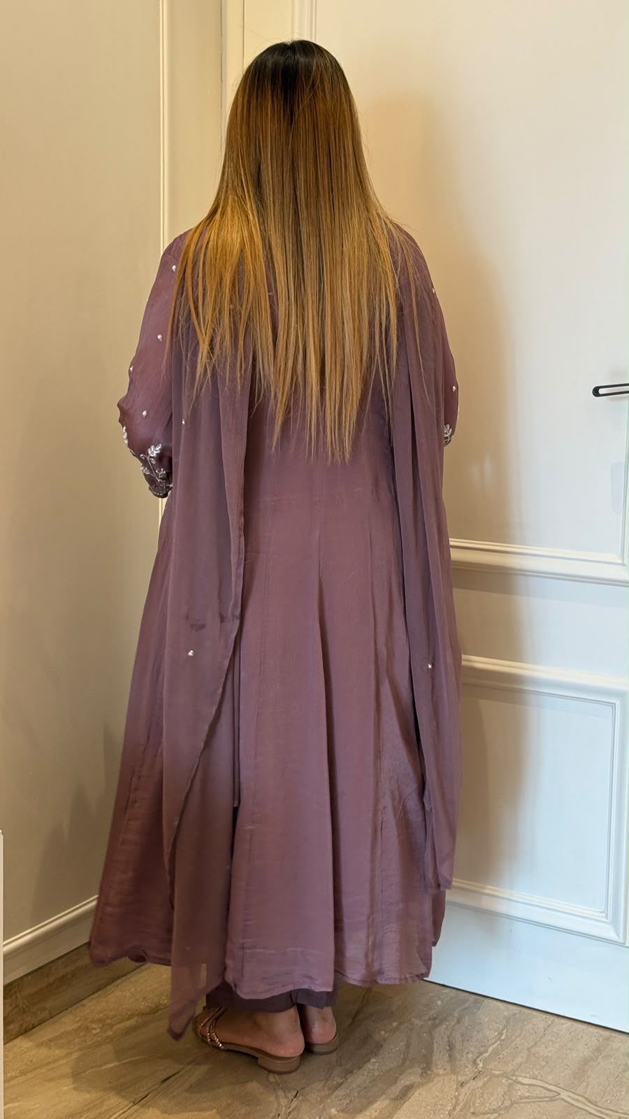 Mihika Viscose Georgette Anarkali Suit Set- Pink, Lavender
