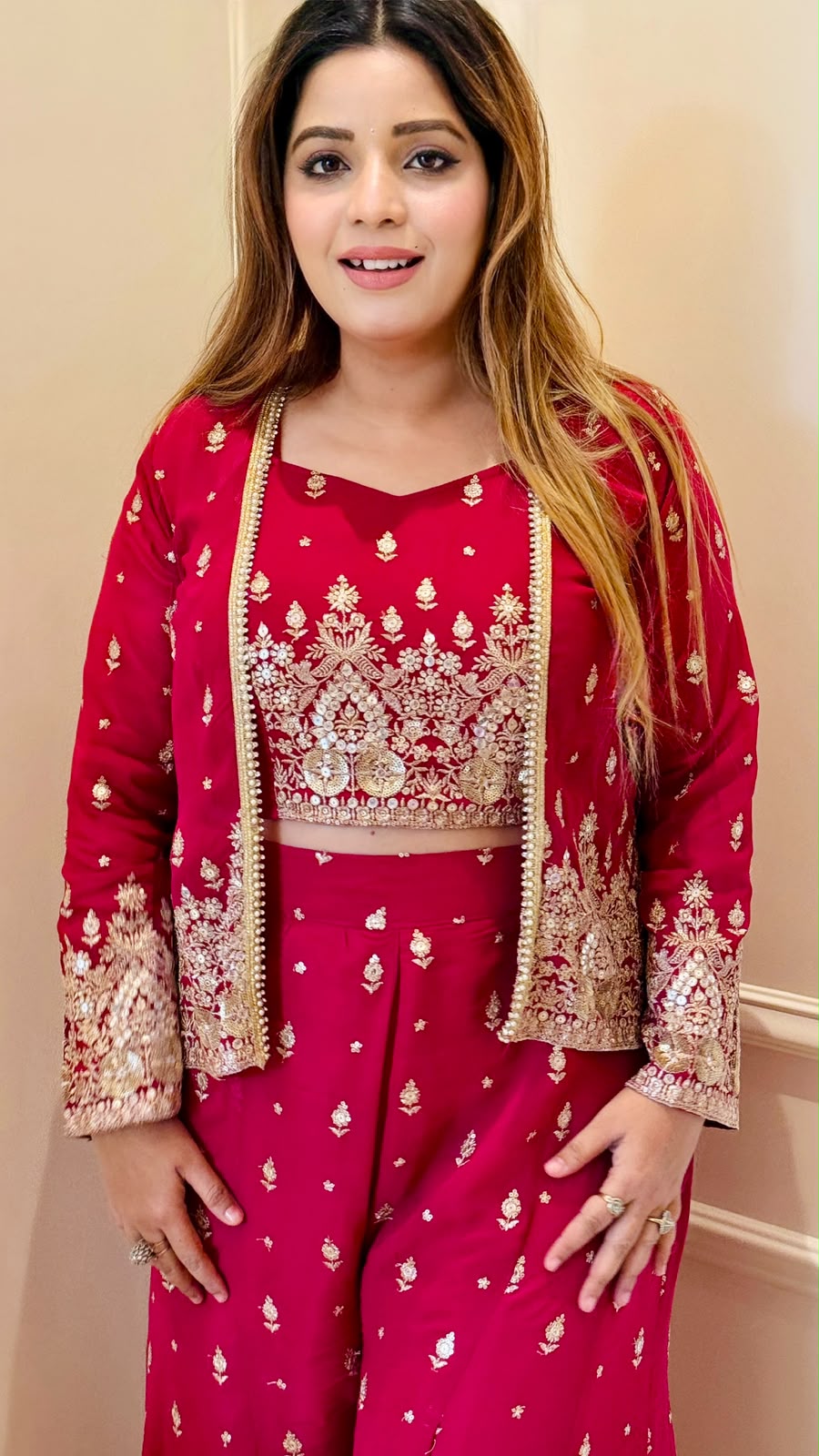 Nandini Georgette Indo-Western Set- Pink, Navy