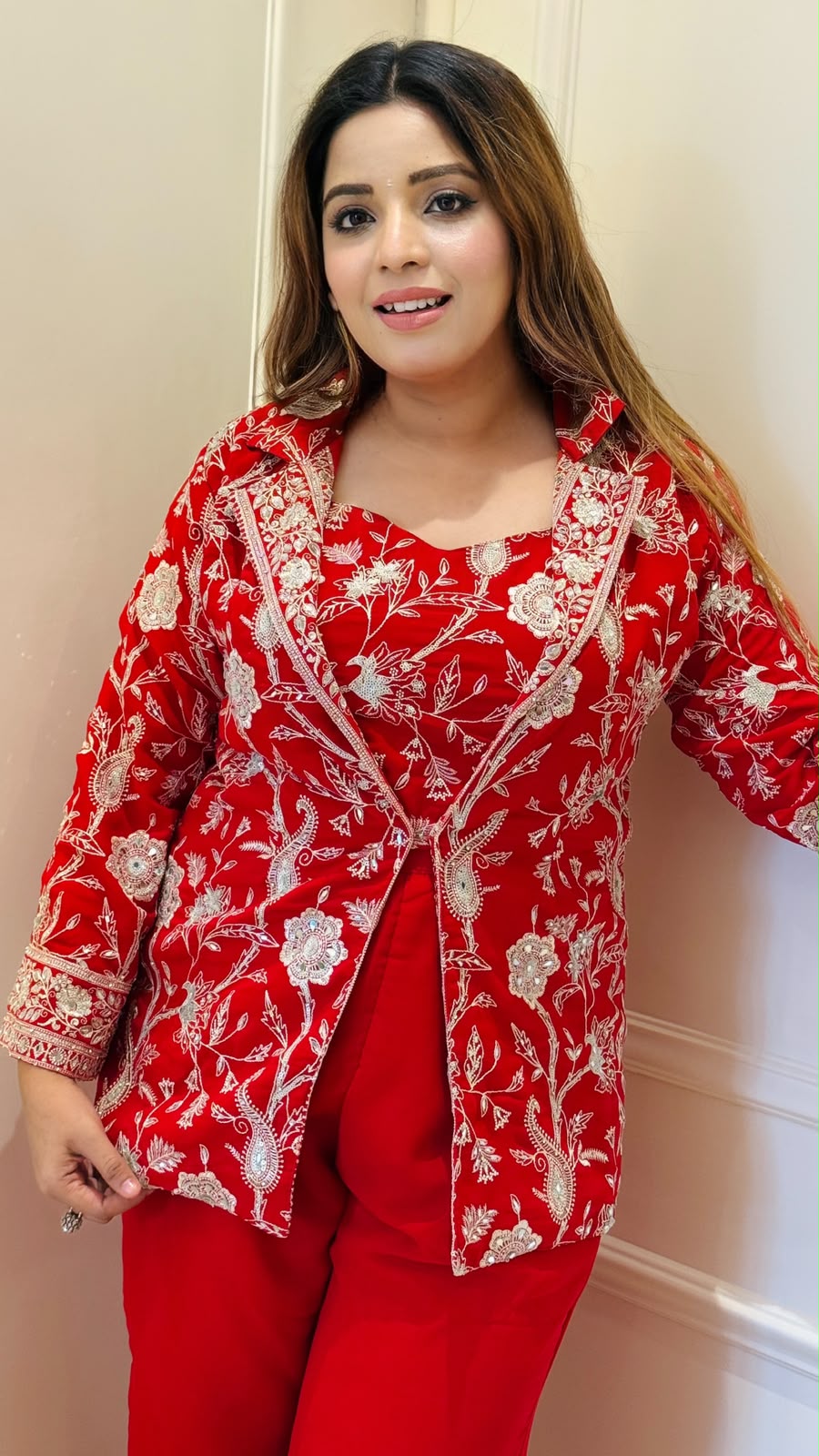 Raahi Georgette Indo-Western - Red, Blue