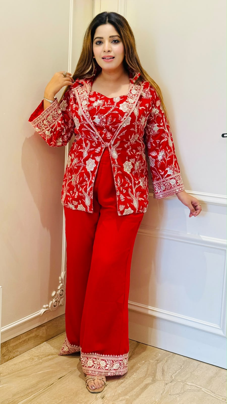 Raahi Georgette Indo-Western - Red, Blue