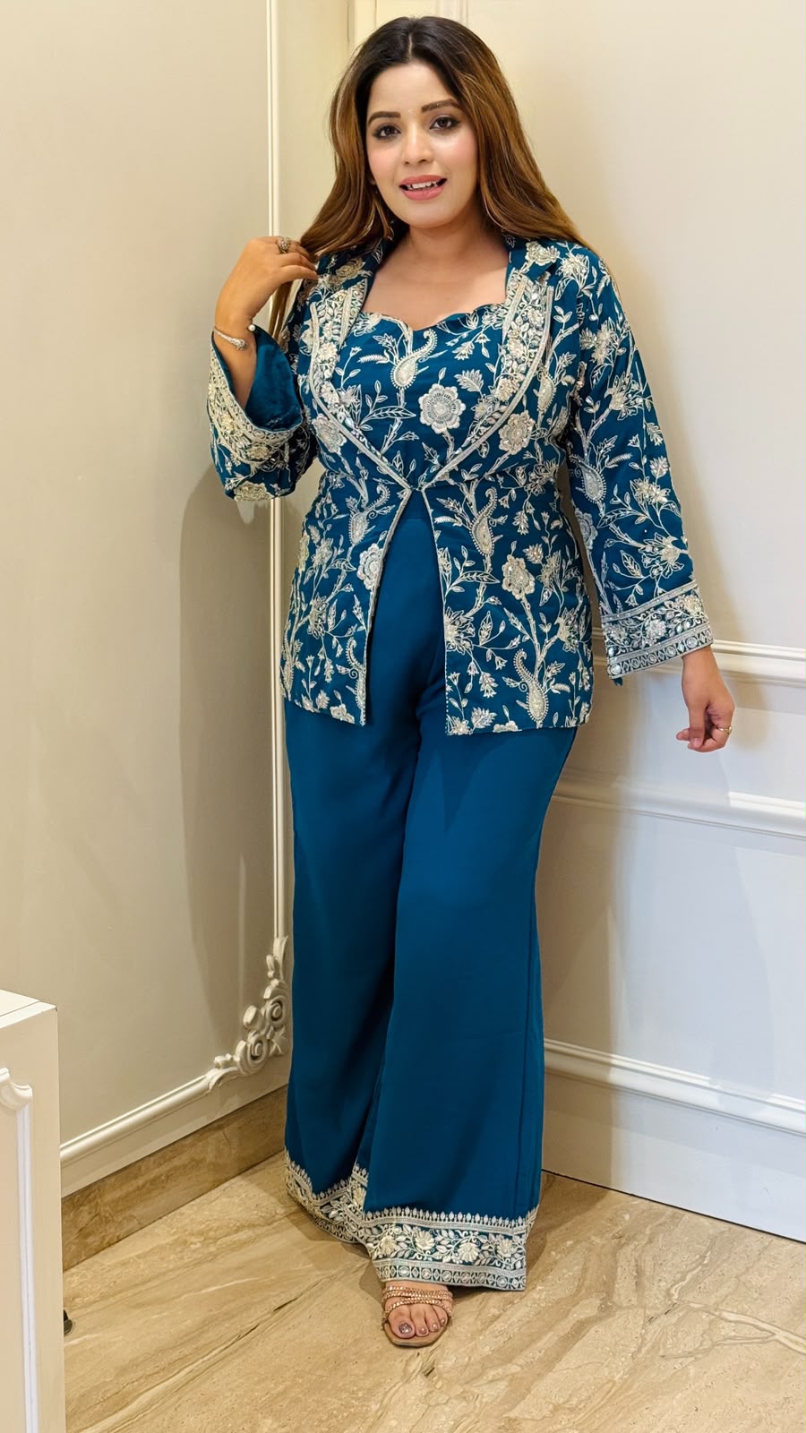 Raahi Georgette Indo-Western - Red, Blue