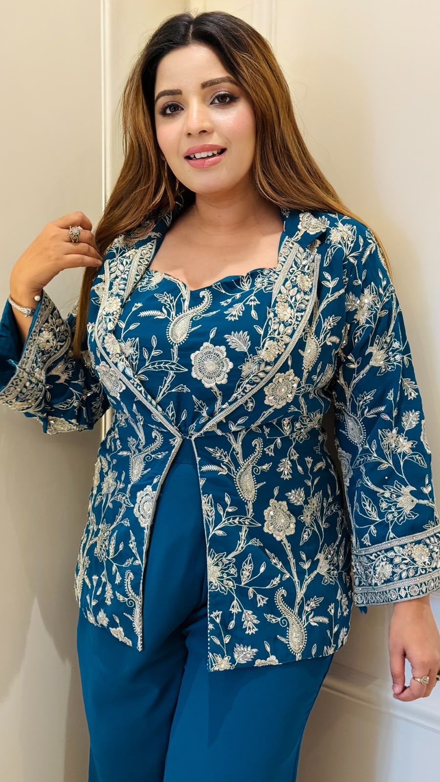 Raahi Georgette Indo-Western - Red, Blue