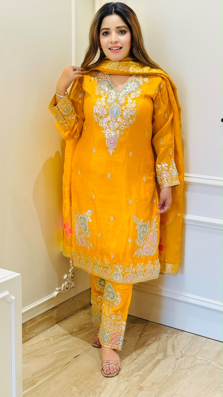 Samika Shimmer 3-Piece Suit Set- Yellow