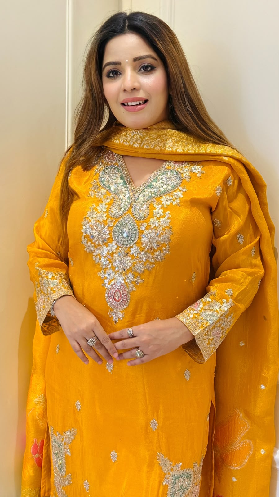 Samika Shimmer 3-Piece Suit Set- Yellow