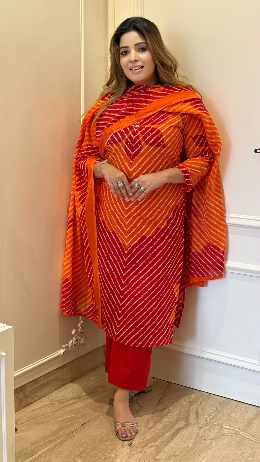 Raisha Cotton 60/60 Suit Set- Orange, Green