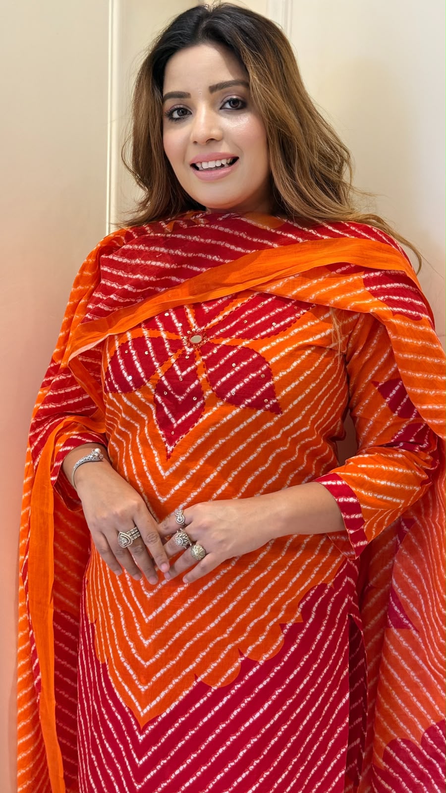 Raisha Cotton 60/60 Suit Set- Orange, Green