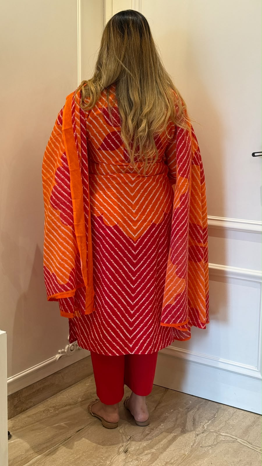 Raisha Cotton 60/60 Suit Set- Orange, Green