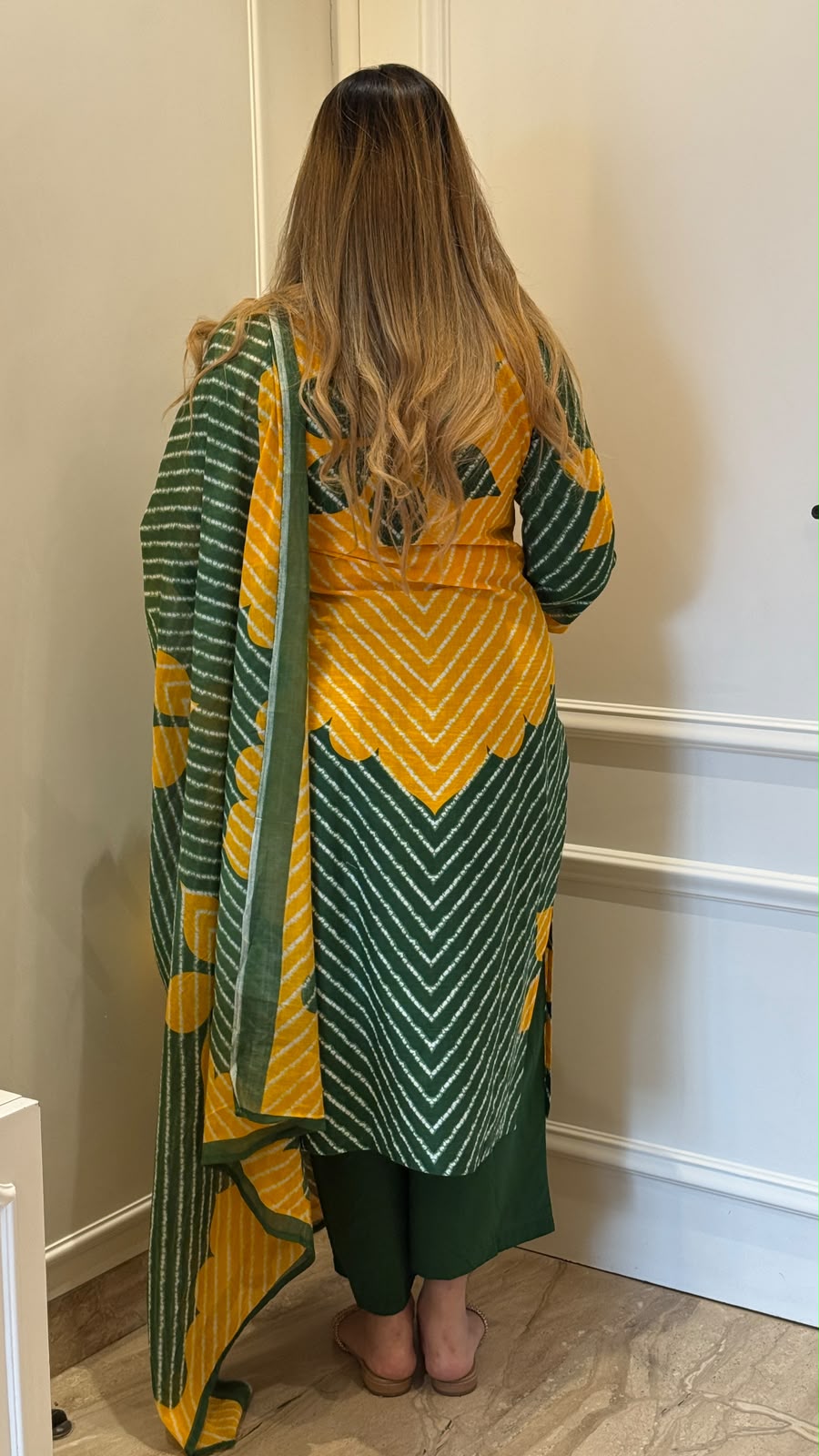 Raisha Cotton 60/60 Suit Set- Orange, Green