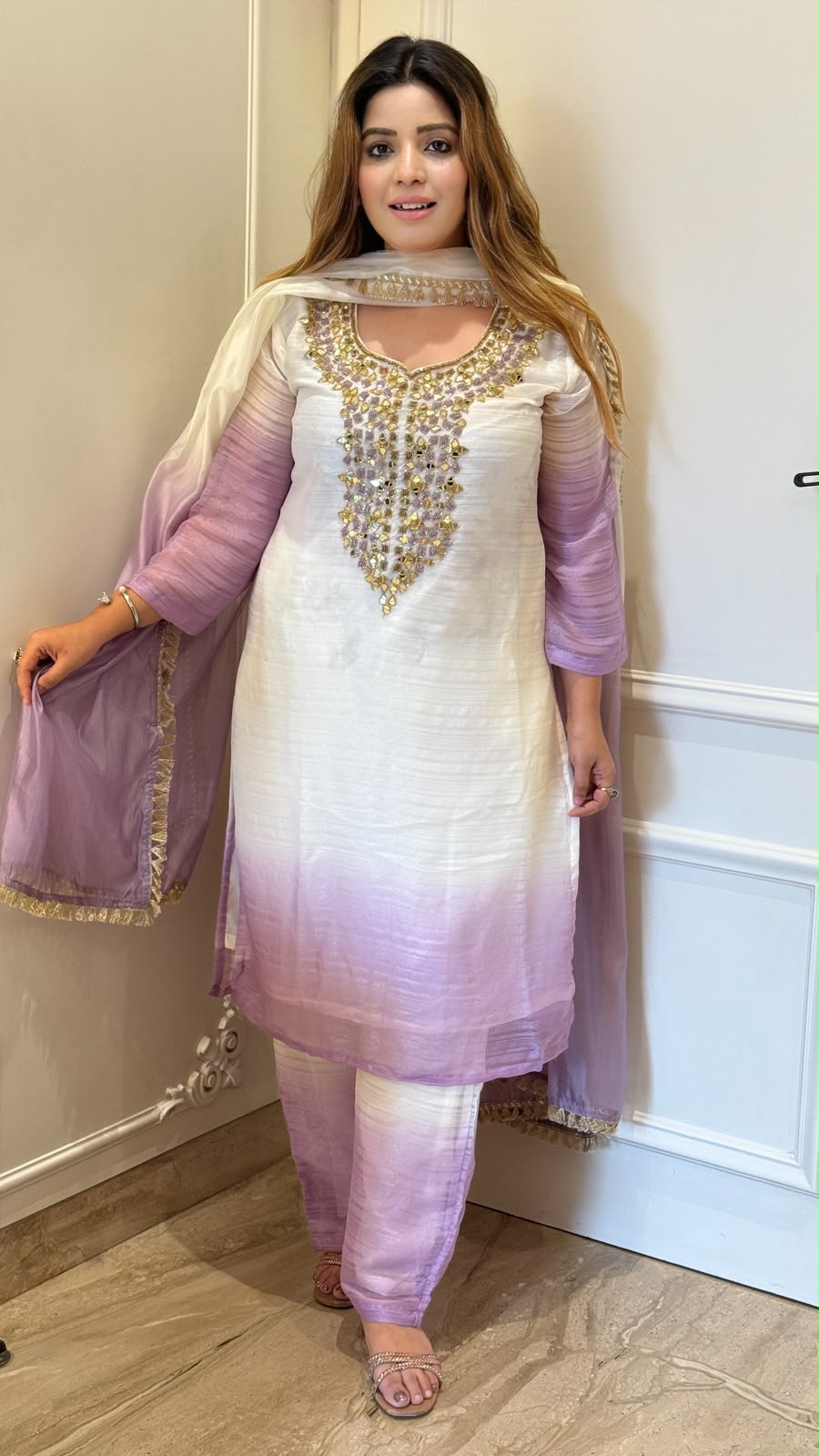 Shanvika Ombre Suit Set- Lavender, Golden