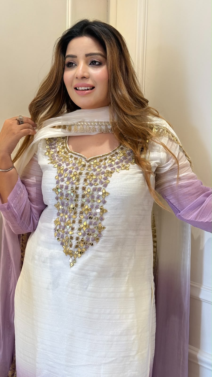 Shanvika Ombre Suit Set- Lavender, Golden