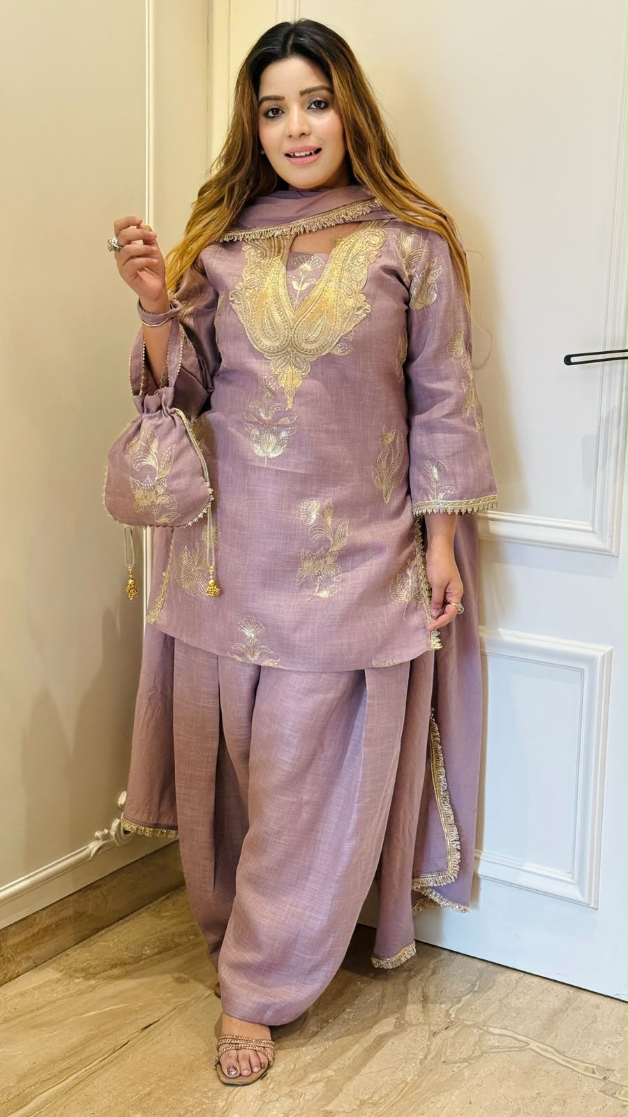 Shreya Cotton Farshi Salwar Set- Lavender, Gold