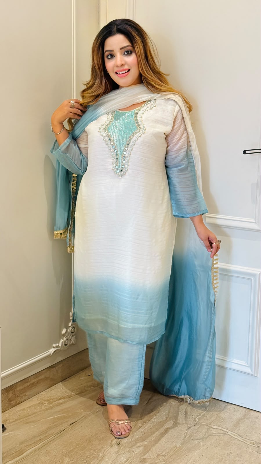Tiaara Ombre Suit Set- Blue, Pink