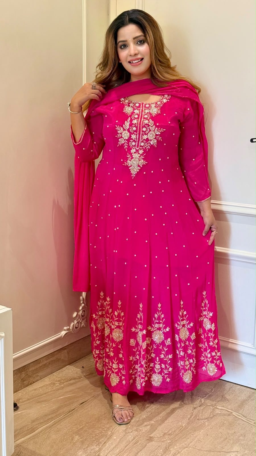 Vedika Chinnon Anarkali Suit Set- Pink, Purple