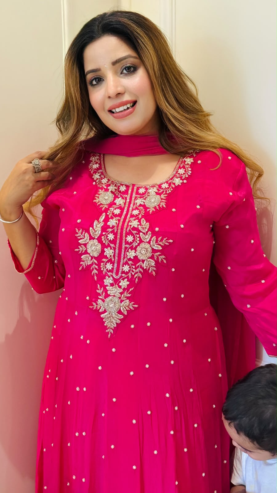 Vedika Chinnon Anarkali Suit Set- Pink, Purple