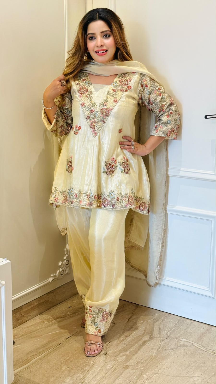 Yashika Farshi Salwar Suit Set- Beige