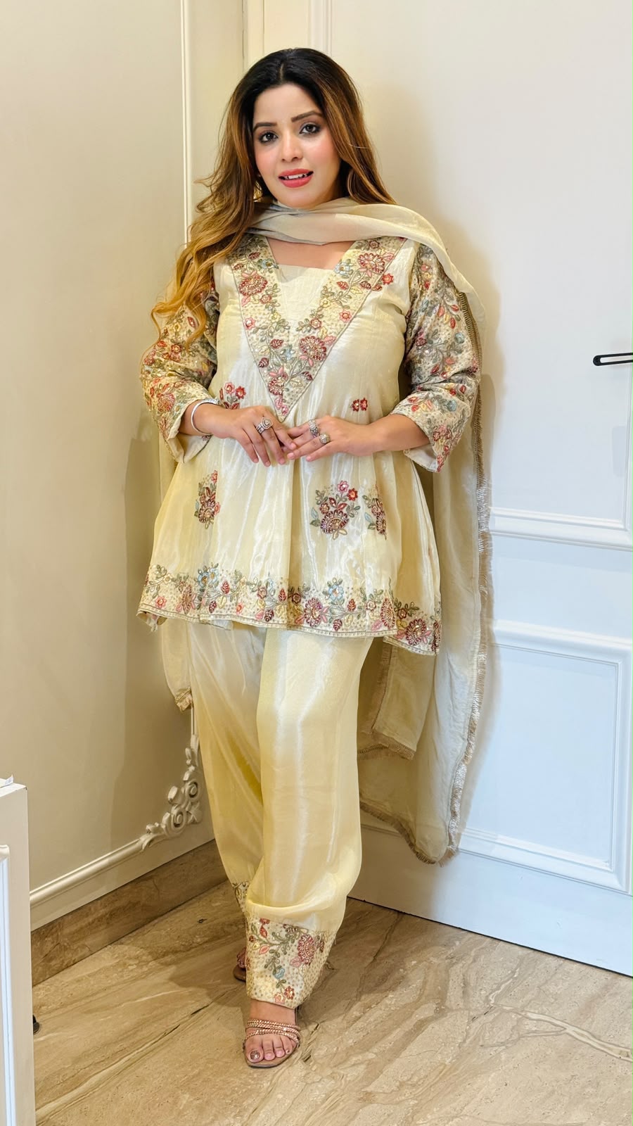 Yashika Farshi Salwar Suit Set- Beige